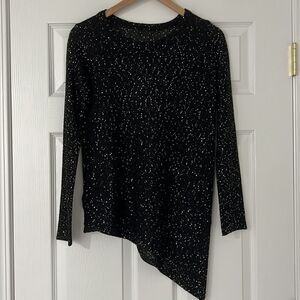 Black linen asymmetrical long sleeves top Sz Small sparkly